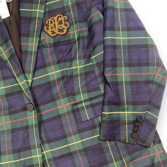 NWT Lauren Ralph Lauren Bullion Plaid Wool-Blend Twill Blazer Size 20W Woman - Picture 11 of 16